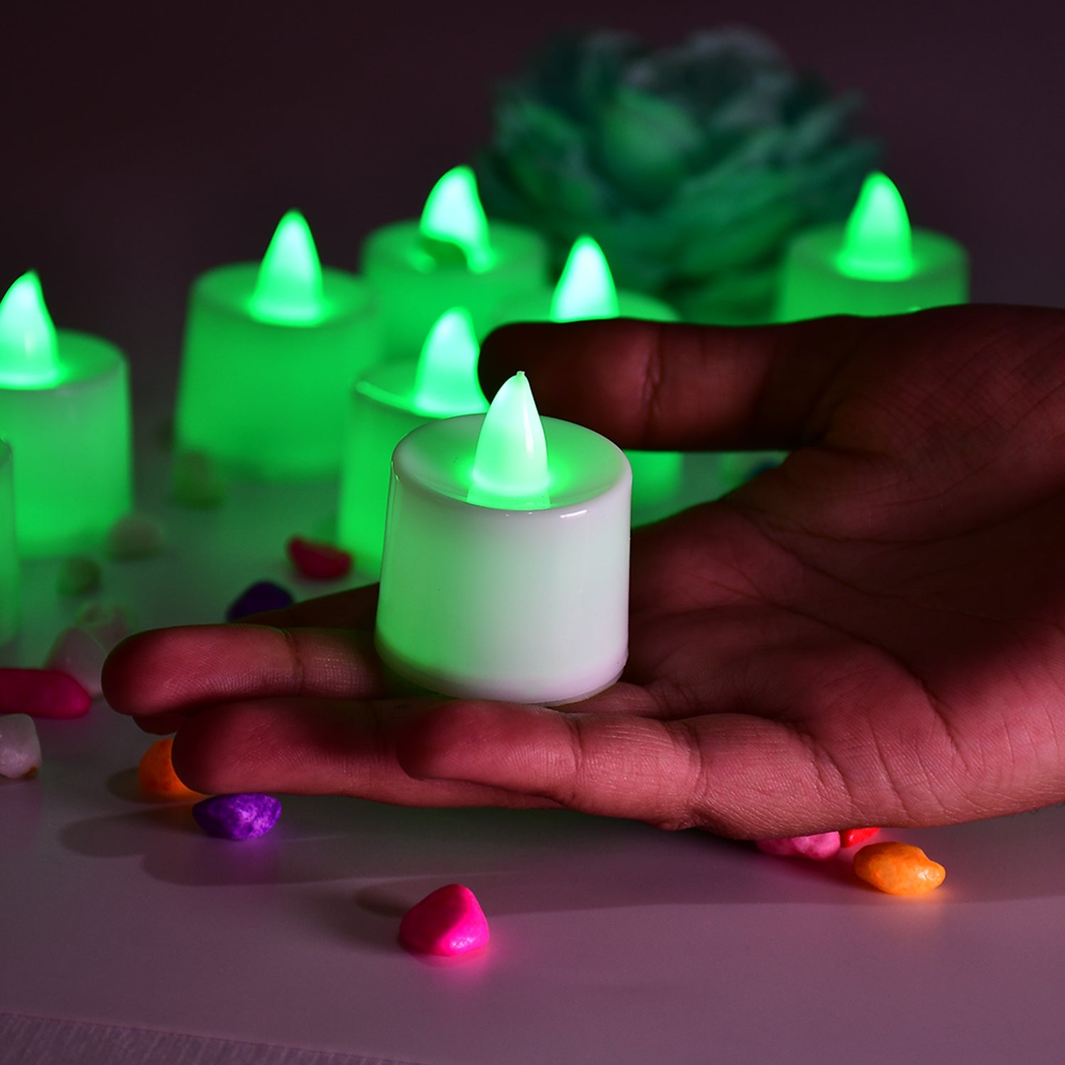 6635 Green Flameless LED Tealights, Smokeless Plastic Decorative Candles - Led Tea Light Candle For Home Decoration (Pack Of 24) DeoDap 6635 Green Flameless LED Tealights, Smokeless Plastic Decorative Candles - Led Tea Light Candle For Home Decoration (Pack Of 24) DeoDap